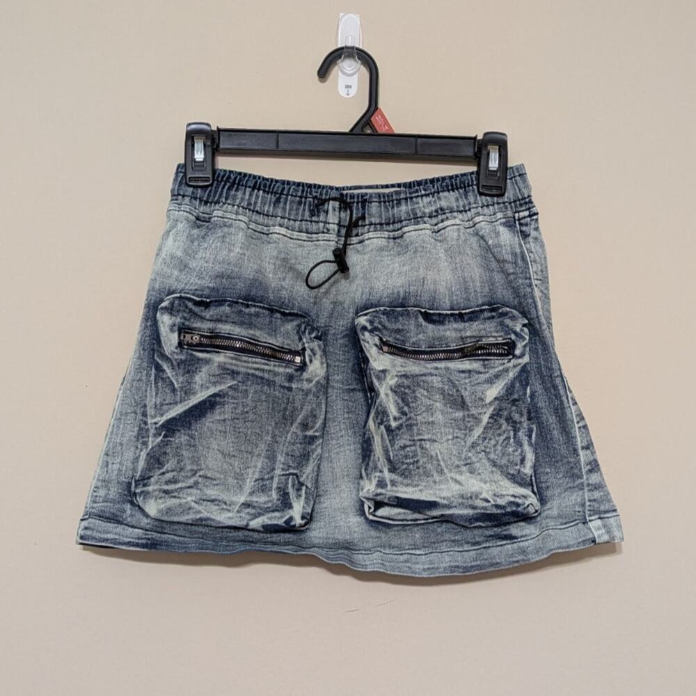 Vintage Y2K Spoon Jeans Denim Skirt Cyber Punk Grunge With Pockets & Drawstring